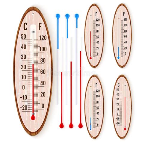 Vector Set Of Realistic Liquid Thermometers With Celsius And Fahrenheit