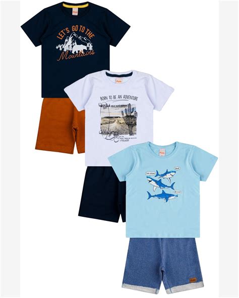 Riachuelo Kit Infantil 3 Conjuntos Masculinos Verão Pialu