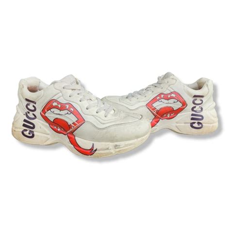 Gucci Shoes Gucci Womens White Rhyton Leather Sneakers With Maxi