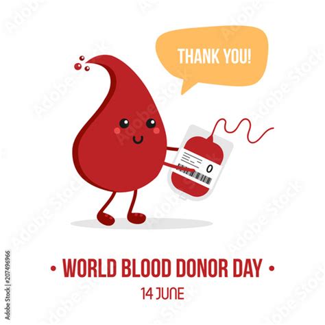 Vector Illustration For World Blood Donor Day With Cute Cartoon Blood