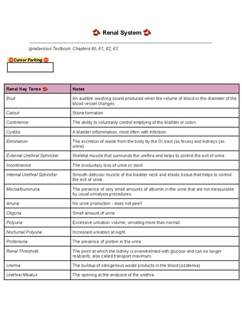 Exam Renal Exam Cardio Lecture Notes V Renal System V