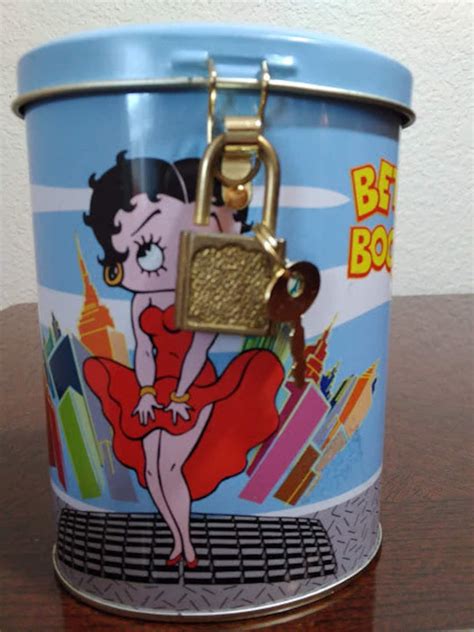 Vintage King Feature 2000 Betty Boop Tin Bank With Look And Keys Tin