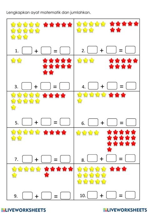 Tambah dalam lingkungan 20 exercise | Live Worksheets