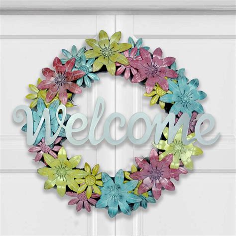 Homirable 17 Inch Metal Flower Wreaths For Front Door Welcome Sign