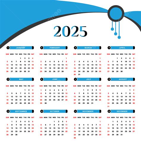 Desain Kalender Dengan Gaya Geometris Hitam Dan Biru Langit Vektor