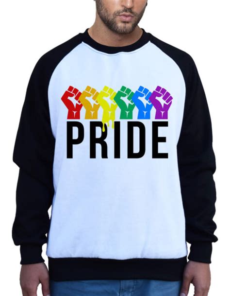 Mens Rainbow Pride Protest Fist White Raglan Sweatshirt Lesbian