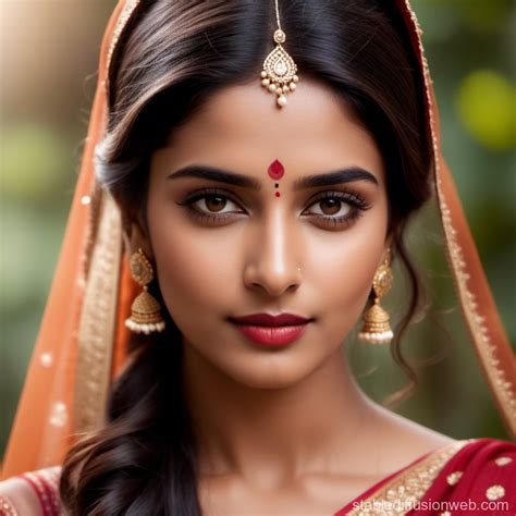 Stunning Indian Woman Full Face Portrait Stable Diffusion Online