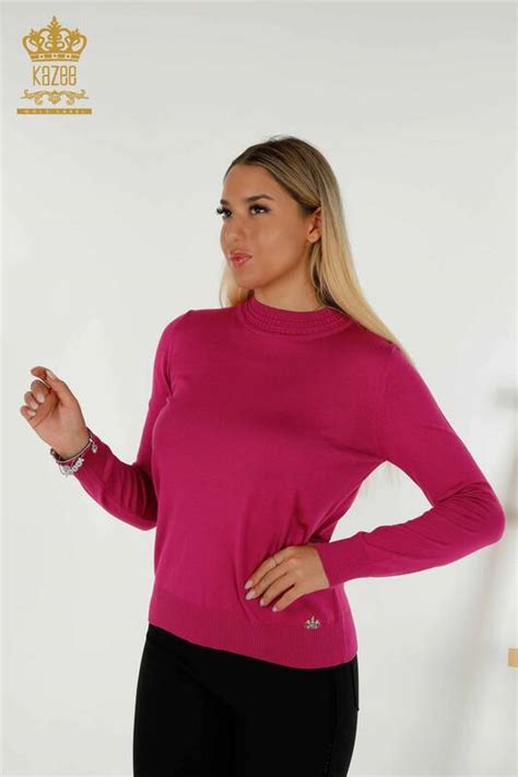 Pull En Tricot Pour Femmes En Gros Basique Fuchsia Avec Logo