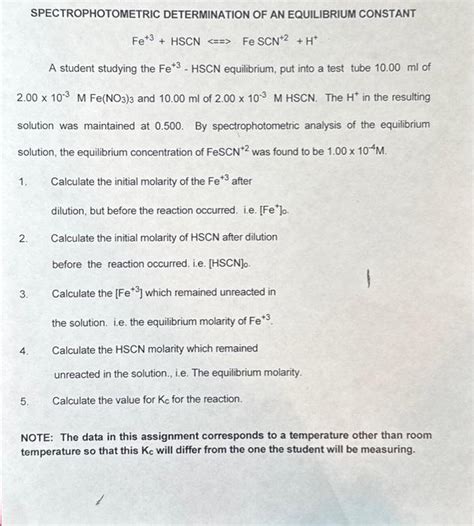 Solved SPECTROPHOTOMETRIC DETERMINATION OF AN EQUILIBRIUM Chegg