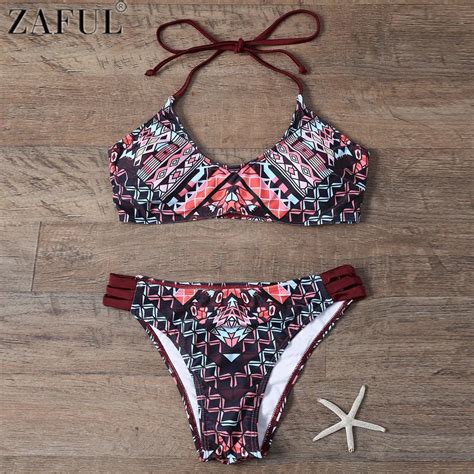 Aliexpress Buy Zaful Halter Geometry Print Sexy Bikini Set Padded