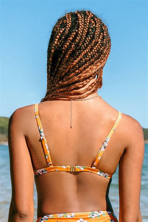 Yellow Floral Triangle Bikini Top