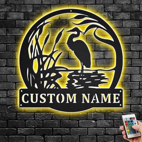 Custom Heron Metal Wall Art With LED Light Personalized Heron Etsy