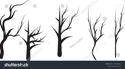 Naked Trees Silhouettes Set Hand Drawn Stock Vector Royalty Free
