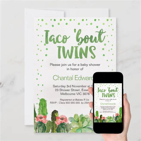 Watercolor Taco Bout Twins Fiesta Baby Shower Invitation Zazzle