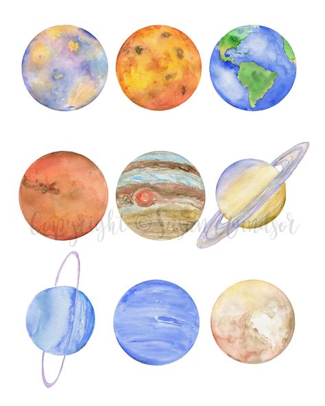 Watercolor Planets Solar System Painting Giclee Reproduction Etsy