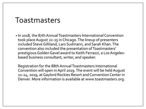 The Toastmasters International Convention Ppt