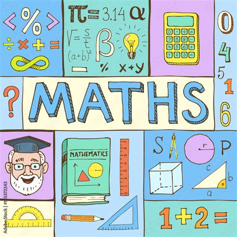 Mathematical poster. Maths hand drawn colorful vector illustration with doodle mathematical ...