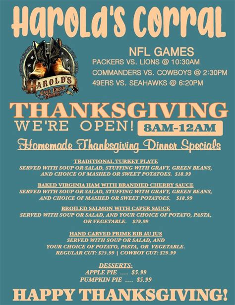 Thanksgiving Day Specials Harold S Cave Creek Corral