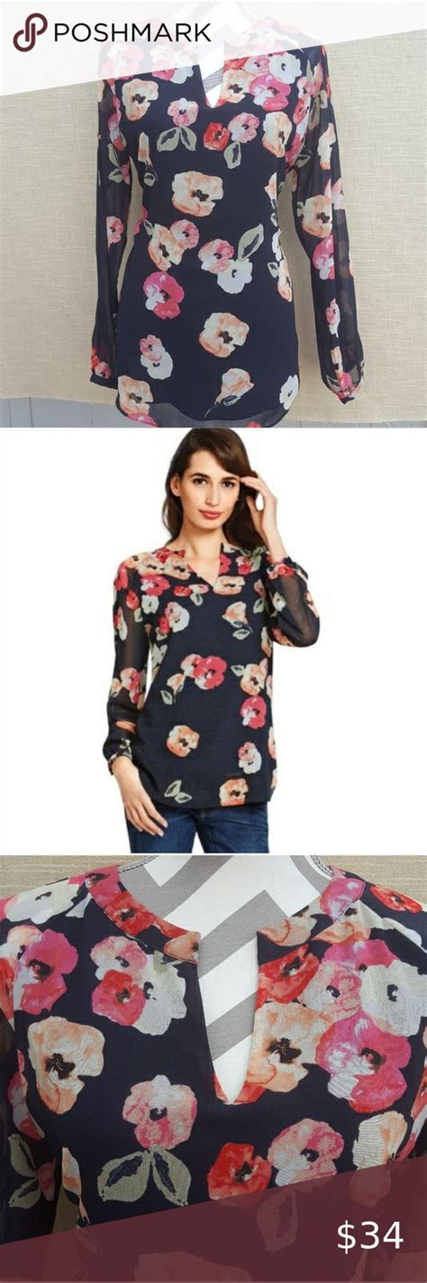 Cabi Long Sleeve Floral Chiffon Pink Blue Blouse Floral Chiffon