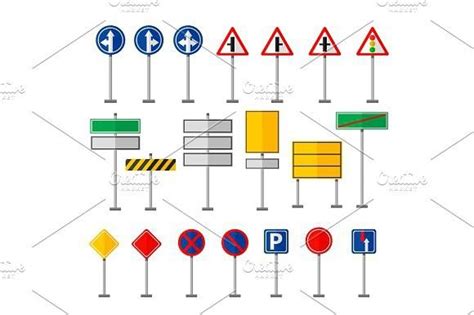 various traffic signs and arrows on white background with clippings for ...