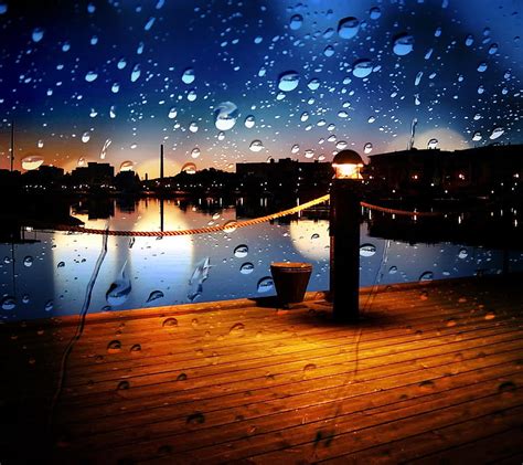 Rainy night, drops, lake, nature, new, nice, rain, water, weather, wharf, HD wallpaper | Peakpx