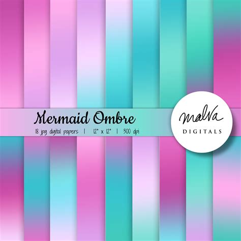 Mermaid Colors Ombre Digital Paper Pack Gradient Digital | Etsy