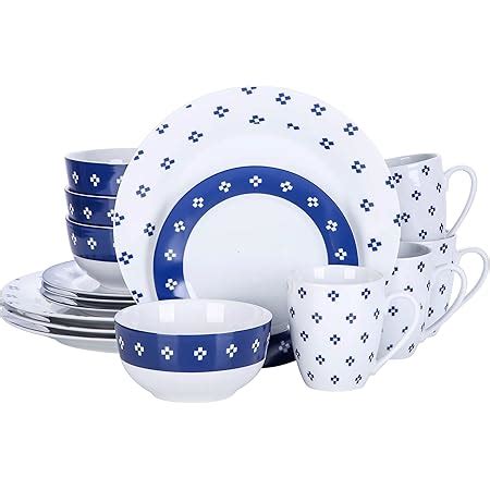 VEWEET Série EDWIN Service de Table Complet en Porcelaine 16 Pièces