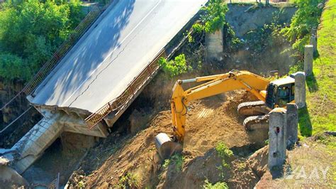 Demolition Of Collapsed Bridge In Khachmaz And Clean Up Of Area