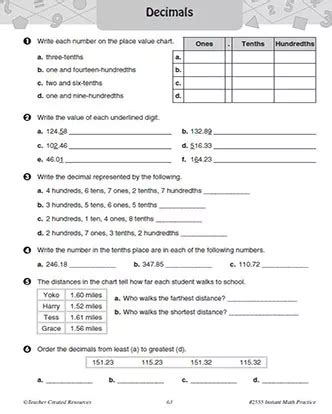 Decimals Practice Worksheet Packet For 5th Grade Math TeacherVision