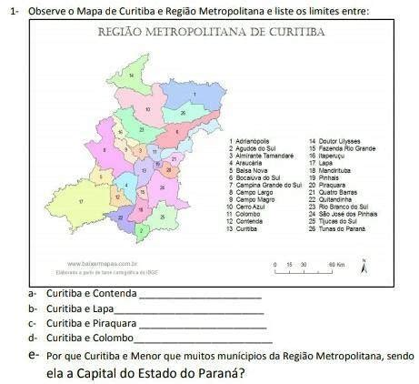 Observe O Mapa De Curitiba E Regi O Metropolitana E Liste Os