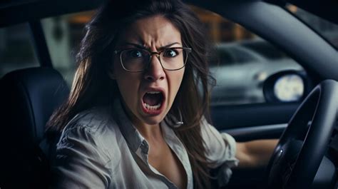 Premium Ai Image Angry Young Woman Driving A Car