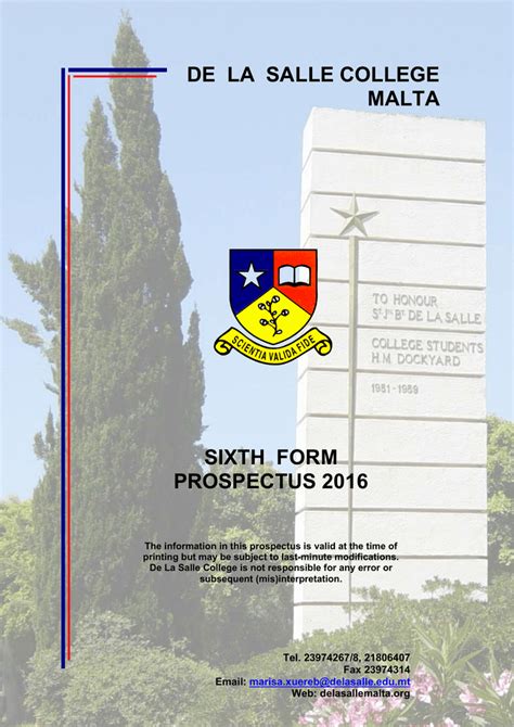 DE LA SALLE COLLEGE MALTA SIXTH FORM PROSPECTUS 2016