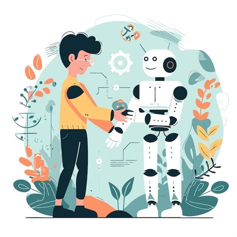 Collaborationbetweenhumanandairobot Premium Ai Generated Vector