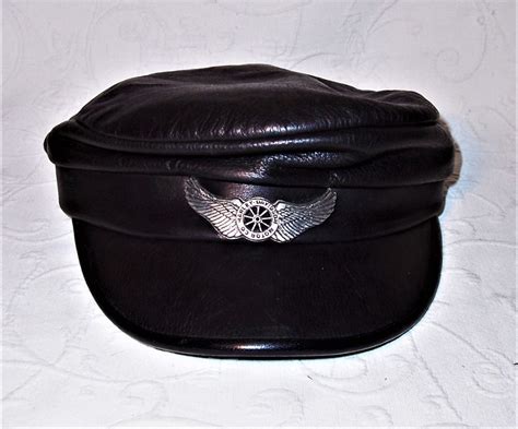 Vintage Harley Davidson Motorcycle Genuine Black Leather Captains Cap