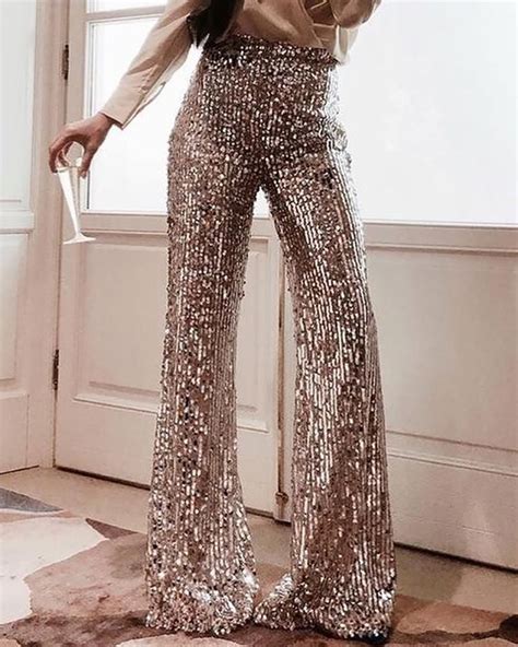 Glitter High Waist Bell Bottomed Sequins Pants Buy Shoes Sequin