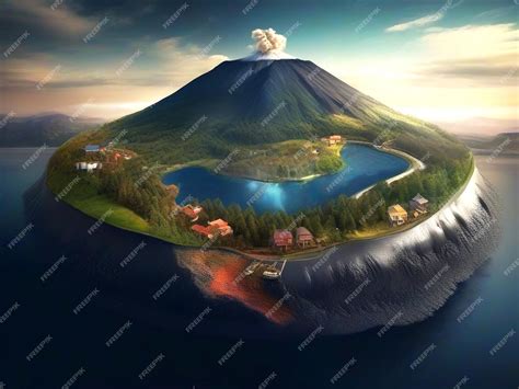 Premium AI Image | volcano eruption in the hill with lava scene