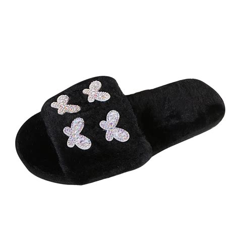 Lovskoo Fuzzy Slippers For Women Open Toe Warm Cute Plush Soft