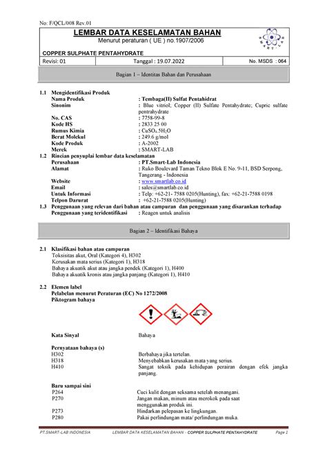 Msds Kimdas Lembar Data Keselamatan Bahan Menurut Peraturan Ue