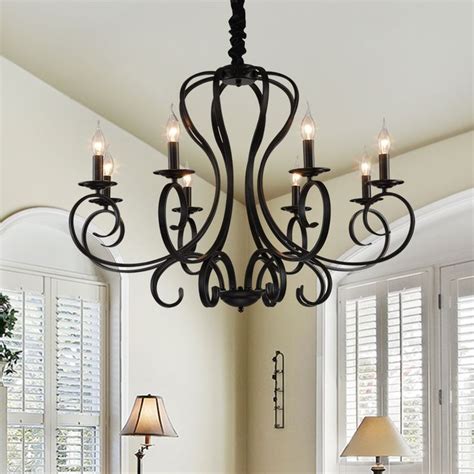 Wrought Iron Black Chandelier E14 Candle Black Vintage Antique Home