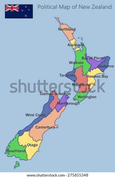 Political Map New Zealand Stock Vector (Royalty Free) 275855348 ...