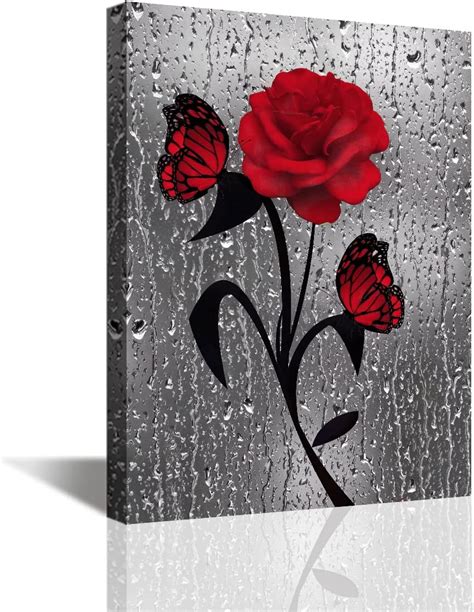 Canvas Wall Art Red Rose Wall Art Paintings For Bathroom