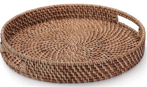 Inch Rattan Tray Round Wicker Tray With Cut Out Handles Woven