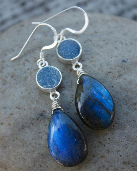 Grey Druzy And Labradorite Earrings In Sterling Silver Tumblr Pics