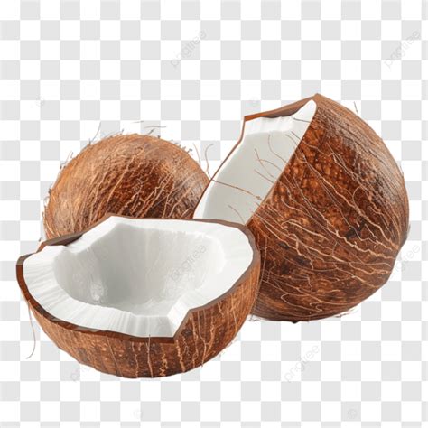 Coconut Fruit With Cut In Half Isolated Coconut Tropical Fruit