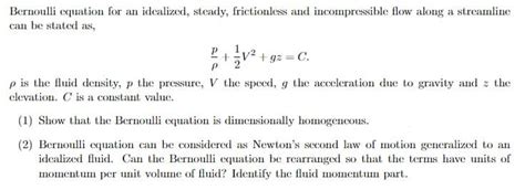 Answered Bernoulli Equation For An Idealized … Bartleby