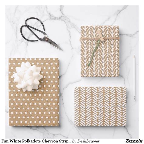 White Polka Dots On Faux Rustic Brown Kraft Wrapping Paper Sheets