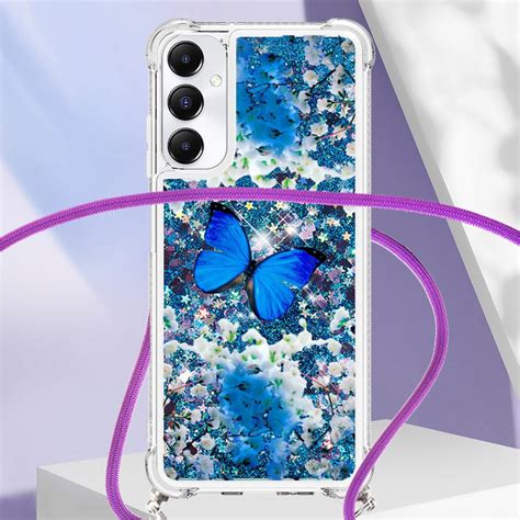 Coque Cordon Samsung Galaxy A S Paillettes Papillon Bleu Ma Coque