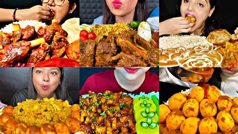 ASMR EATING SPICY EGG CURRY MUTTON CURRY CHICKEN FEET BEST INDIAN