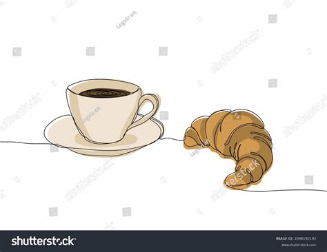 French Breakfast Coffee Croissants One Continuous Stock Vector Royalty