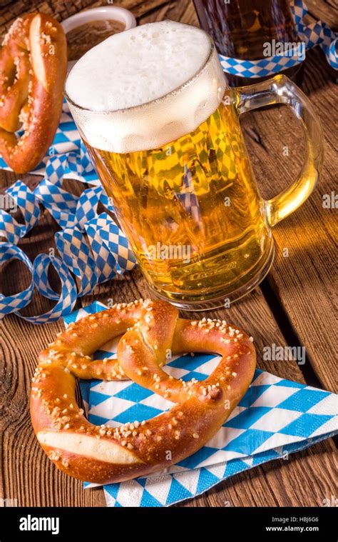 Oktoberfest Pretzel And Beer Stock Photo Alamy